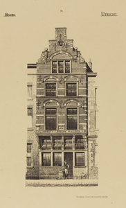 214314 Opstand van de voorgevel van het huis Voorstraat 14 (De Koning van Portugal) te Utrecht, in gebruik bij J.P. ...